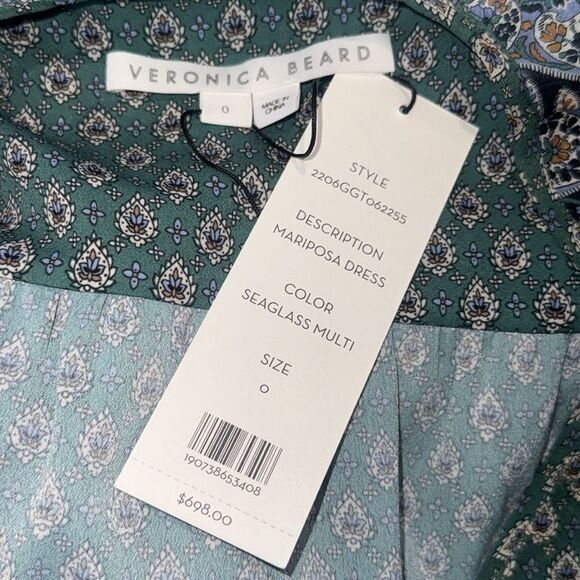NWT Veronica Beard Mariposa Midi Dress Patterned Sea Glass Green Multi Size 0 - Picture 15 of 16